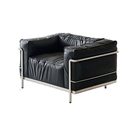 Black Microfiber Leather Silver Frame 3-Seater Sofa Image - 2