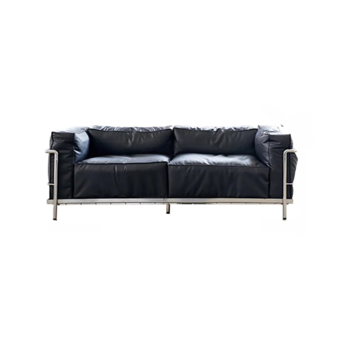 Black Microfiber Leather Silver Frame 3-Seater Sofa Image - 3