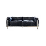 Black Microfiber Leather Silver Frame 3-Seater Sofa Image - 3