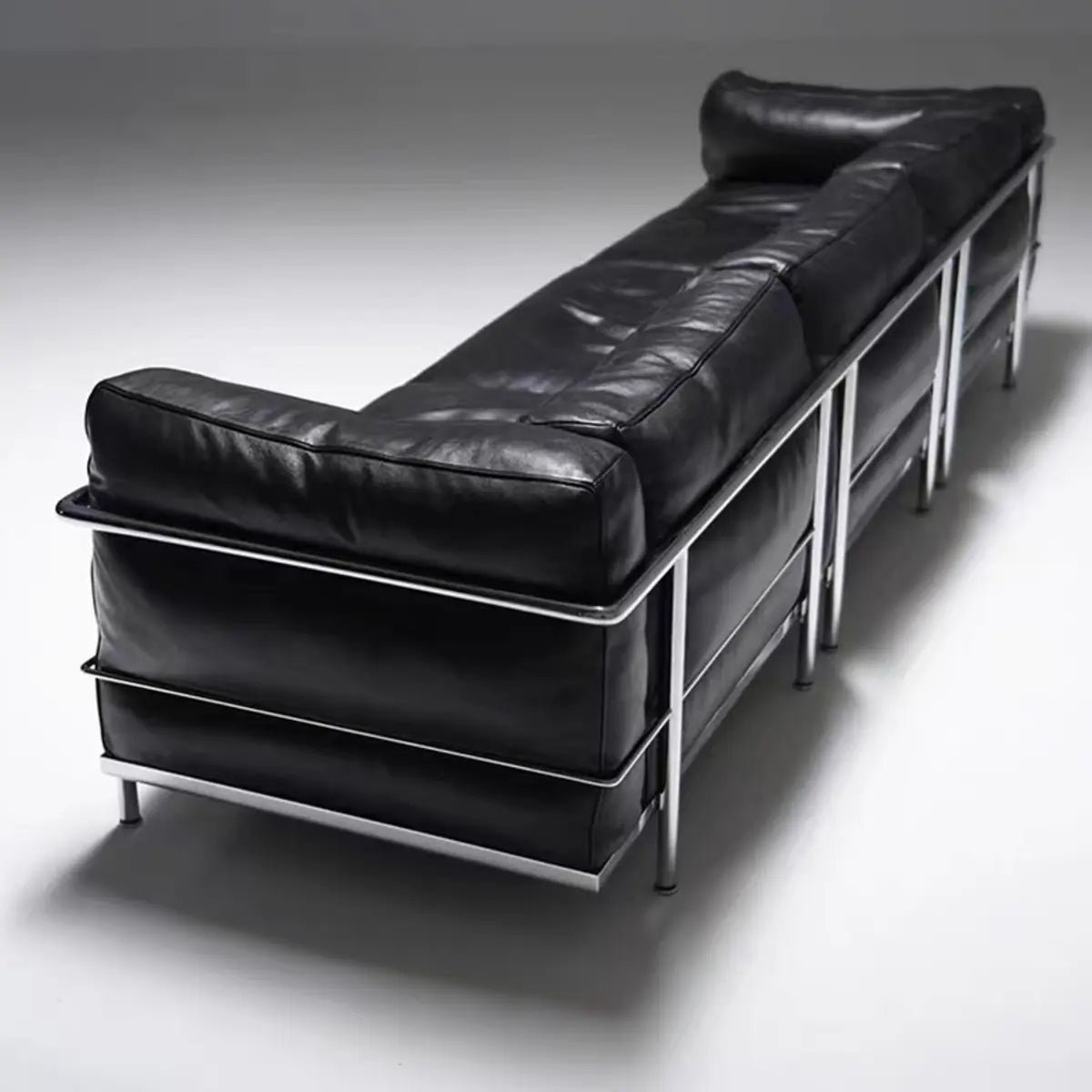 Black Microfiber Leather Silver Frame 3-Seater Sofa Image - 4