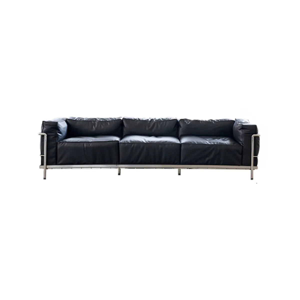 Black Microfiber Leather Silver Frame 3-Seater Sofa Image - 5