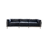 Black Microfiber Leather Silver Frame 3-Seater Sofa Image - 5