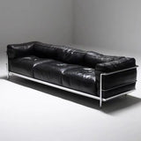Black Microfiber Leather Silver Frame 3-Seater Sofa Image - 6