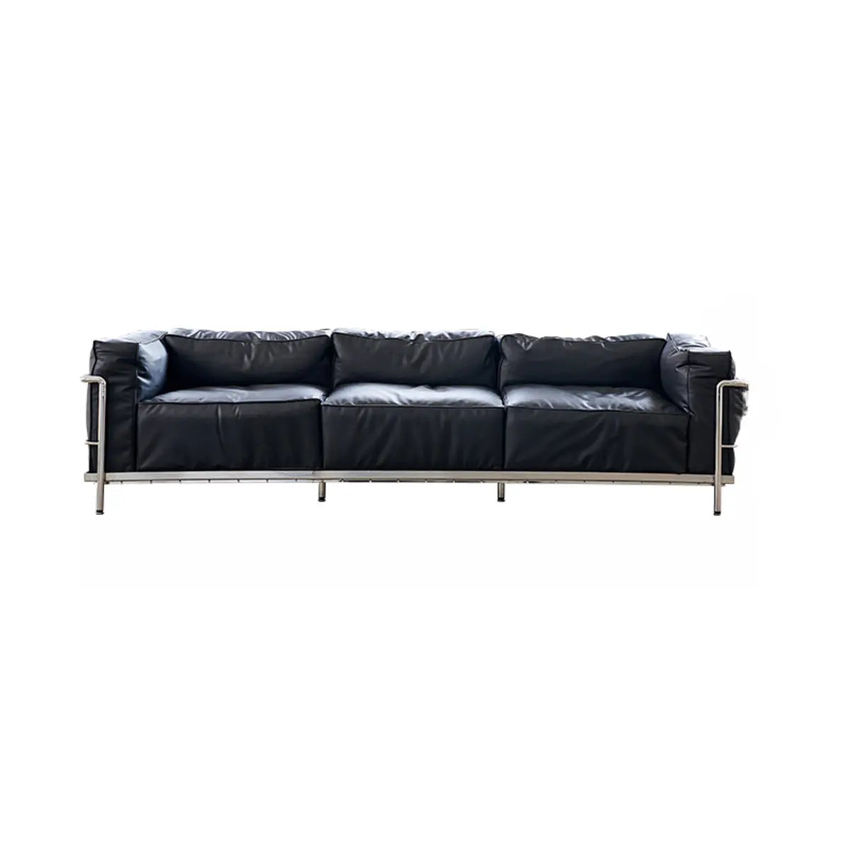 Black Microfiber Leather Silver Frame 3-Seater Sofa Image - 7
