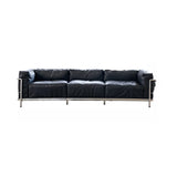 Black Microfiber Leather Silver Frame 3-Seater Sofa Image - 7