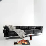 Black Microfiber Leather Silver Frame 3-Seater Sofa Image - 8