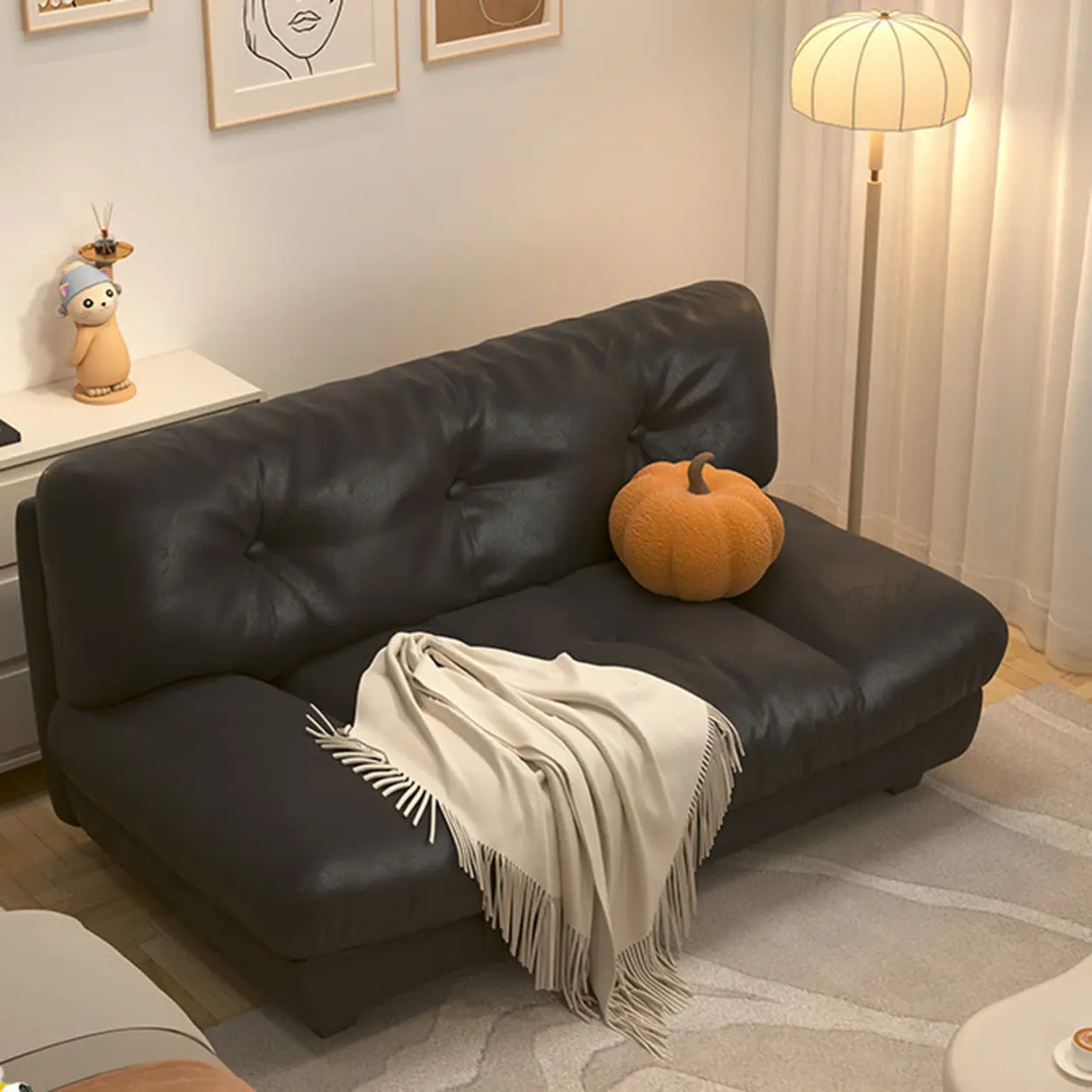 Black Milk Fleece Tufted Back Memory Foam Fill Loveseat Image - 1