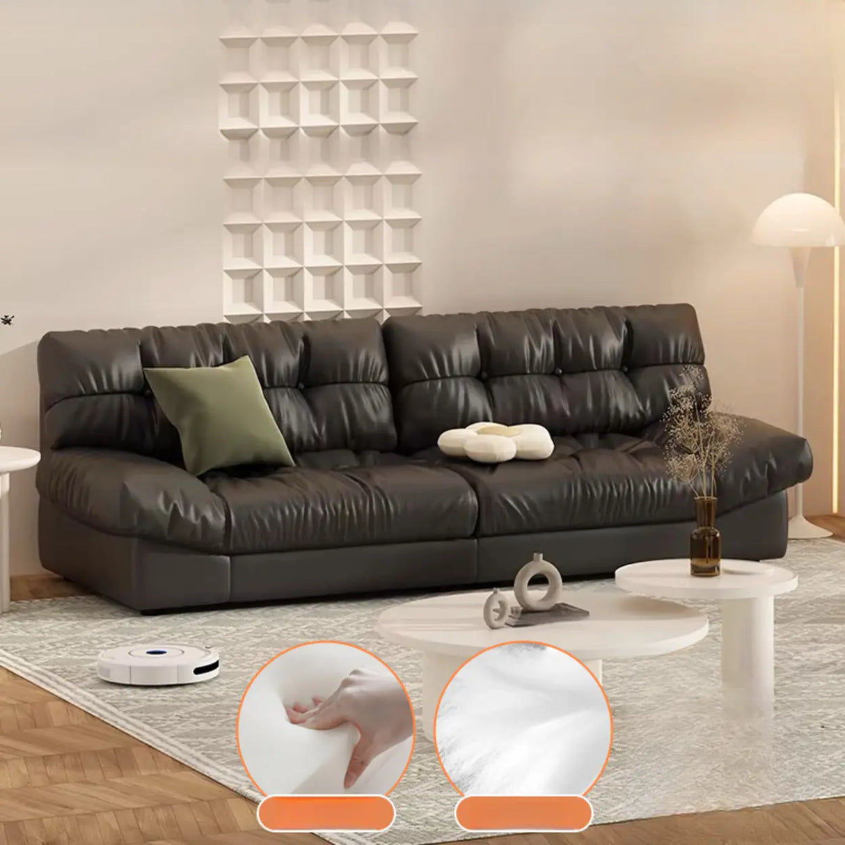 Black Milk Fleece Tufted Back Memory Foam Fill Loveseat Image - 2