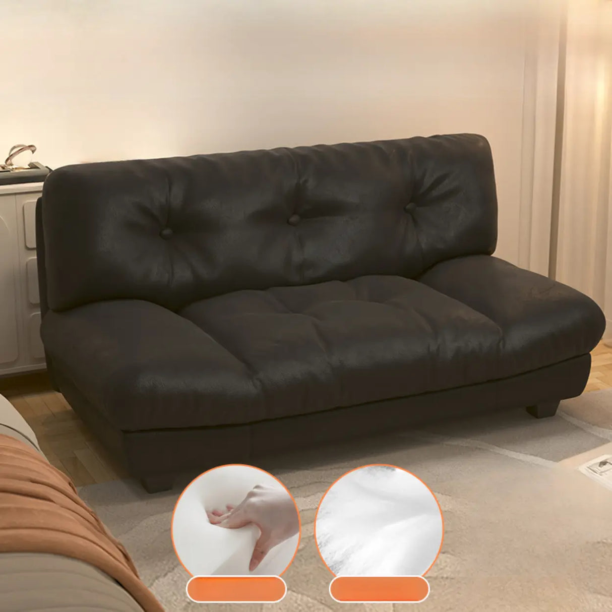 Black Milk Fleece Tufted Back Memory Foam Fill Loveseat Image - 5