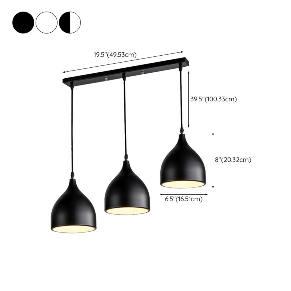 Black Modern 3-Light Teardrop Island Hanging Light 