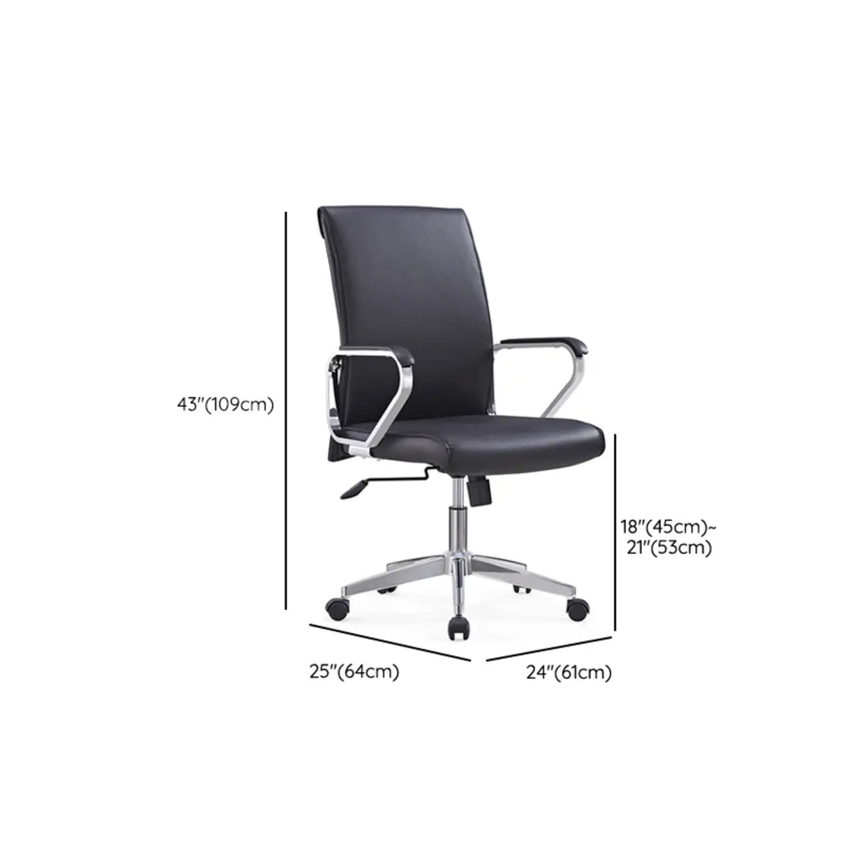 Black Modern Ergonomic Leather Office Chair with Arms Image - 14