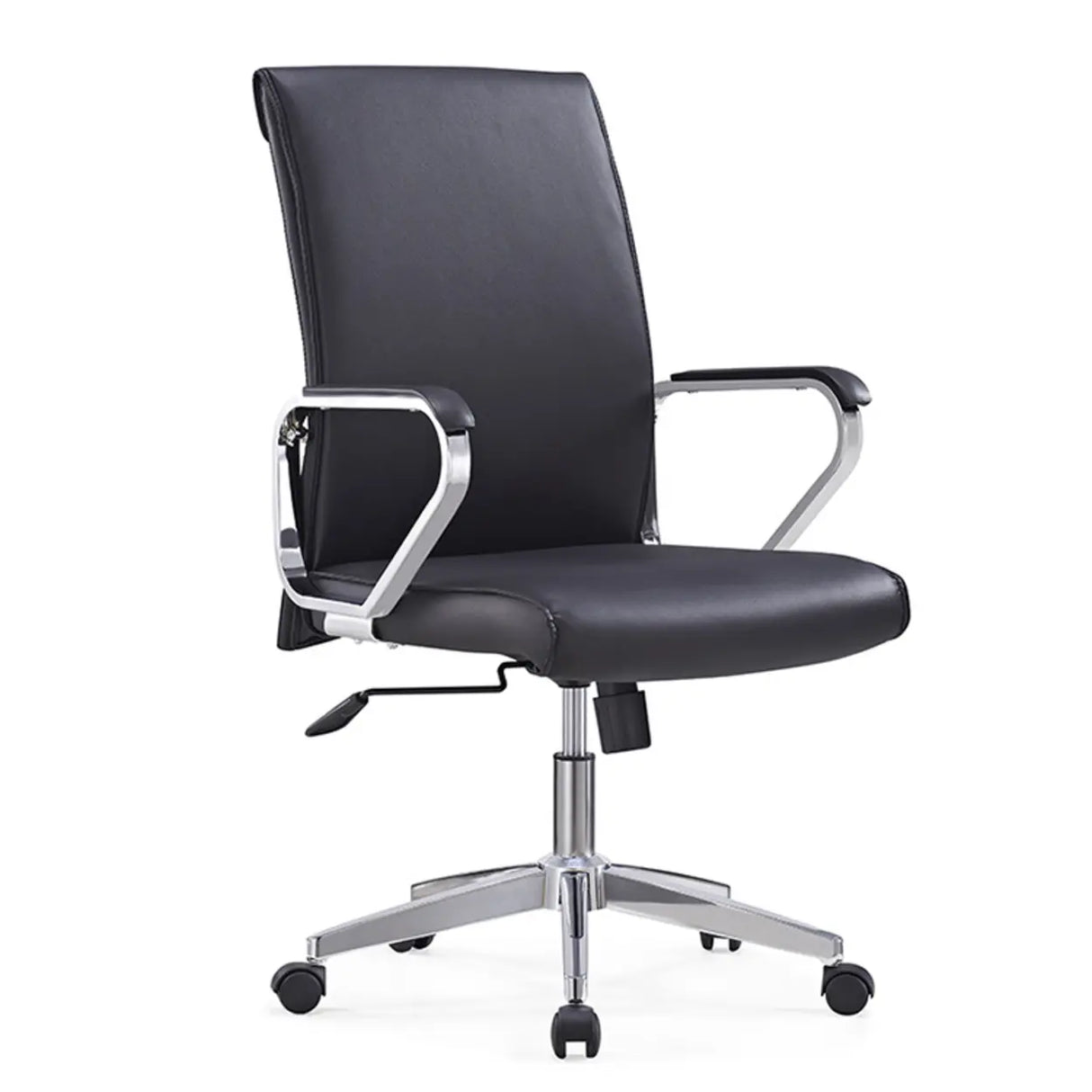 Black Modern Ergonomic Leather Office Chair with Arms Image - 3