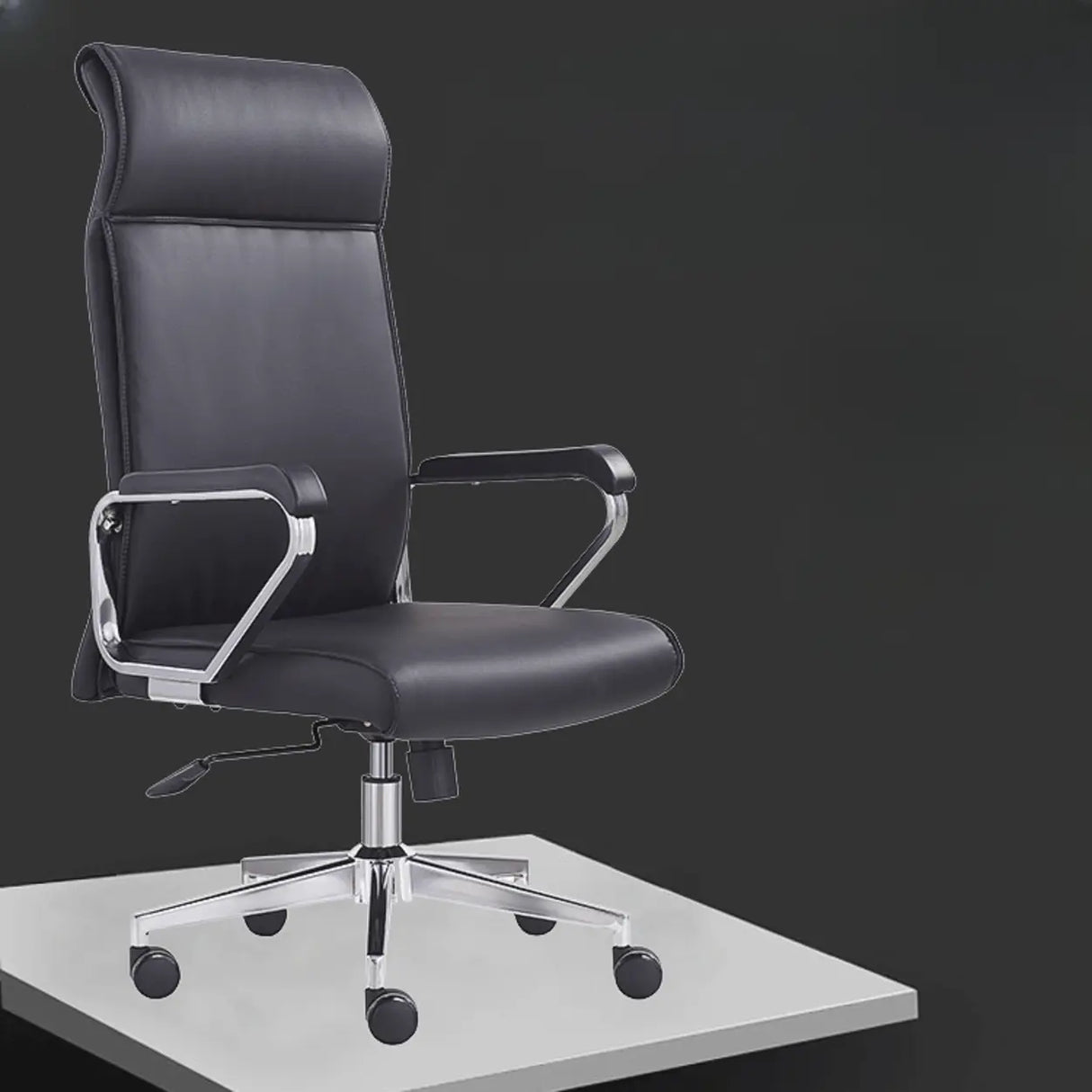 Black Modern Ergonomic Leather Office Chair with Arms Image - 6