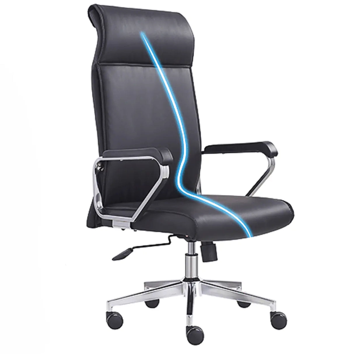 Black Modern Ergonomic Leather Office Chair with Arms Image - 9