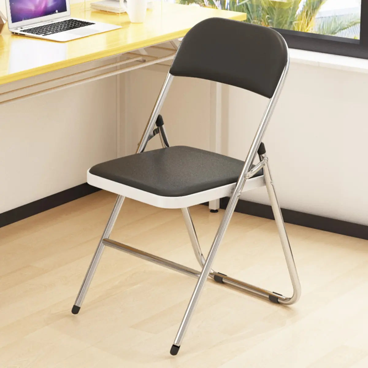 Black Modern Foldable Armless Metal Task Office Chair Image - 1
