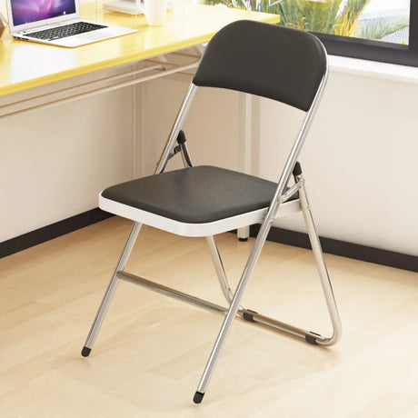 Black Modern Foldable Armless Metal Task Office Chair Image - 1