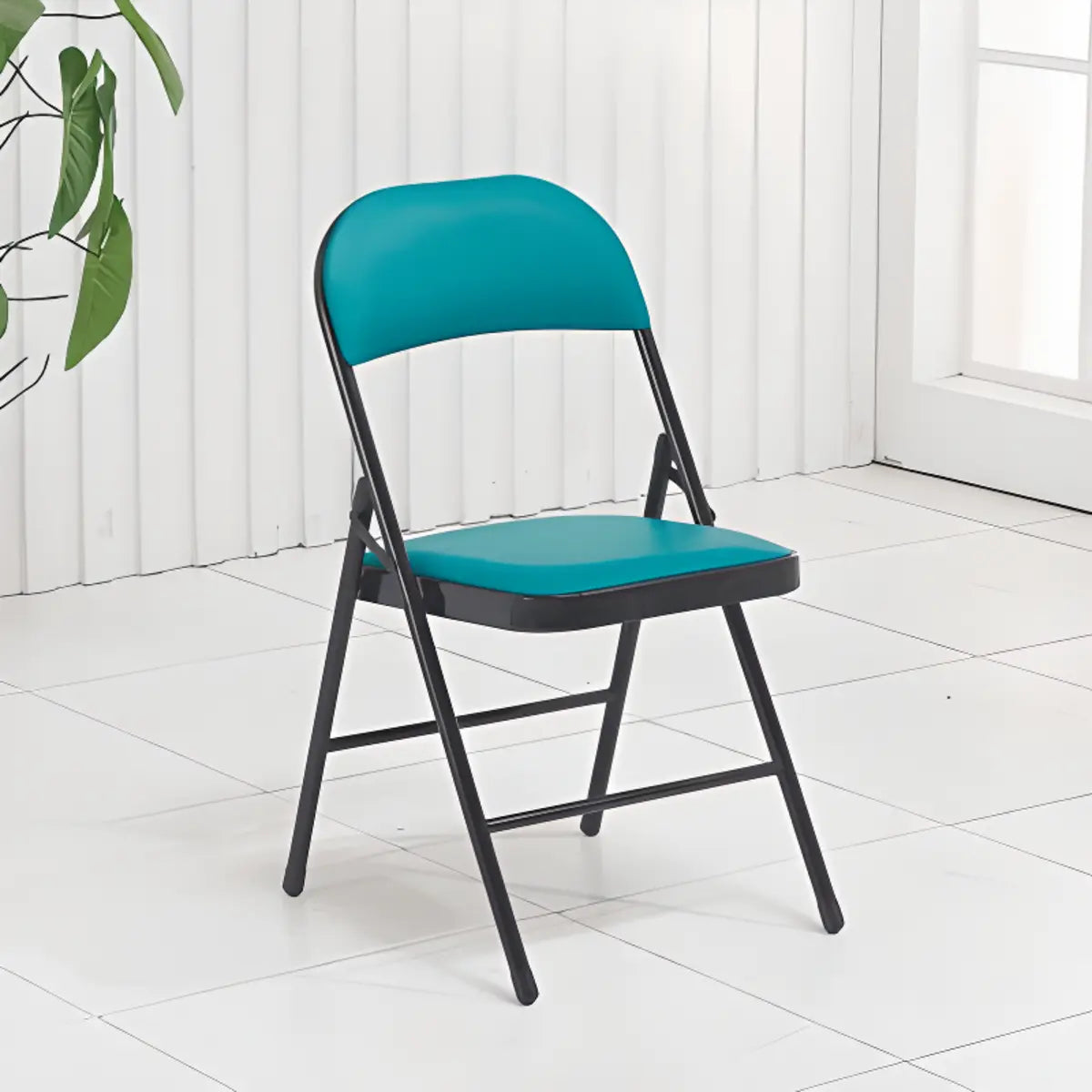 Black Modern Foldable Armless Metal Task Office Chair Image - 10
