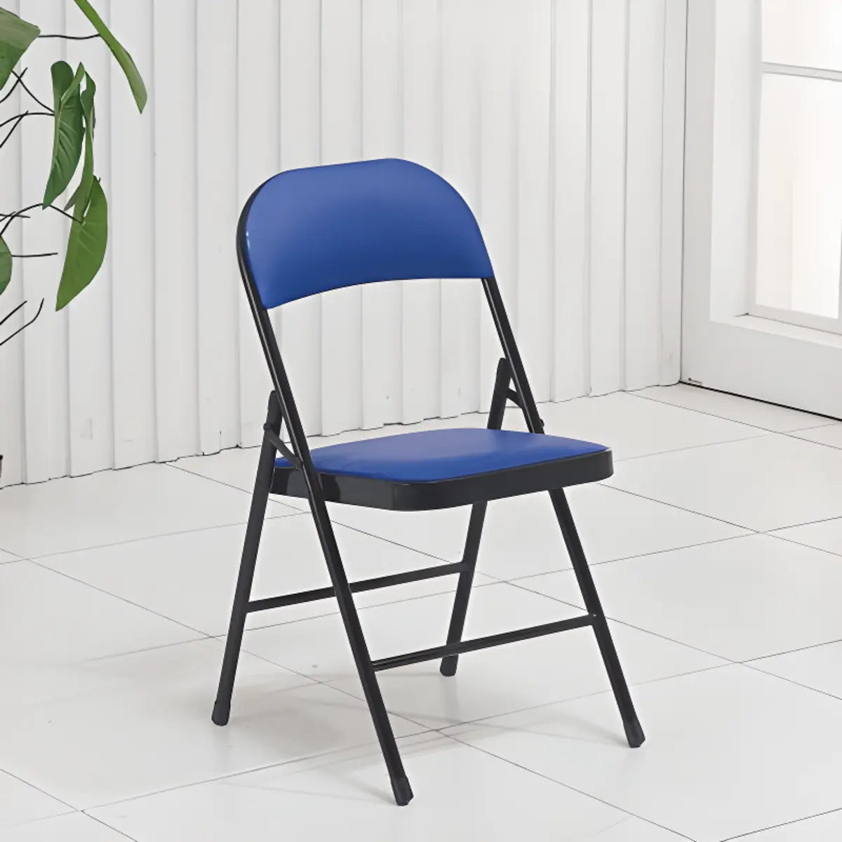 Black Modern Foldable Armless Metal Task Office Chair Image - 11