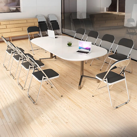 Black Modern Foldable Armless Metal Task Office Chair Image - 2