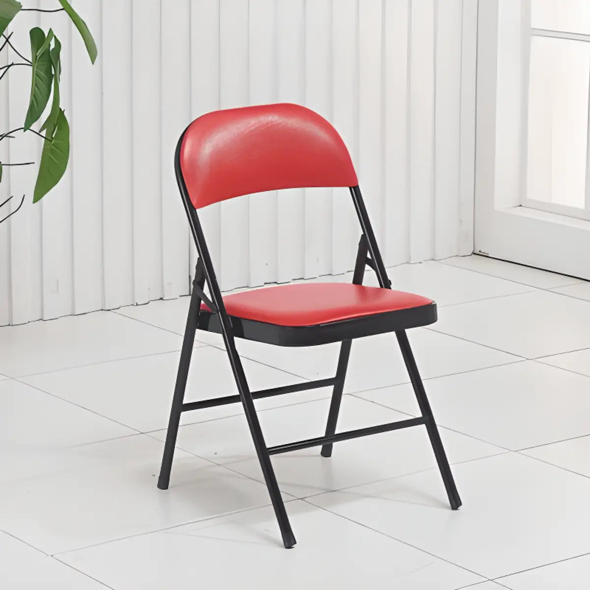 Black Modern Foldable Armless Metal Task Office Chair Image - 6