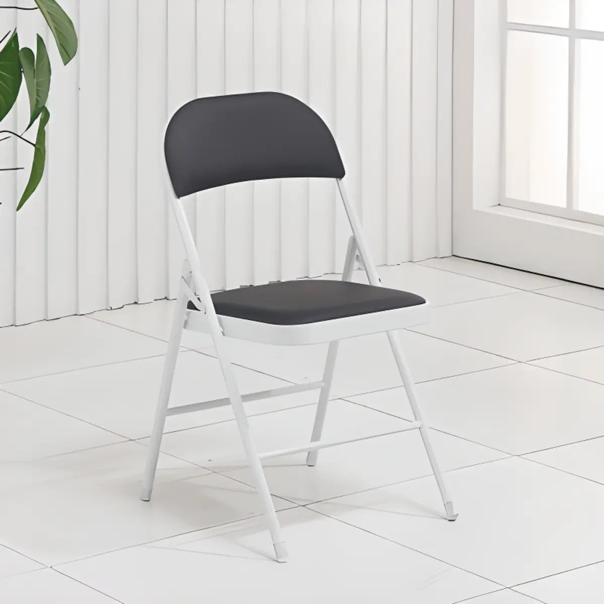 Black Modern Foldable Armless Metal Task Office Chair Image - 9