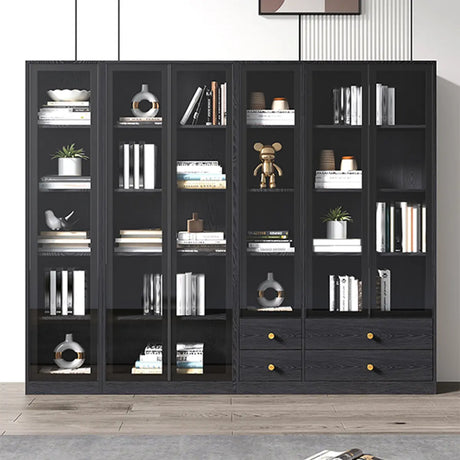 Black Modern Glass Doors Closed Standard Tall Bookcase Image - 1