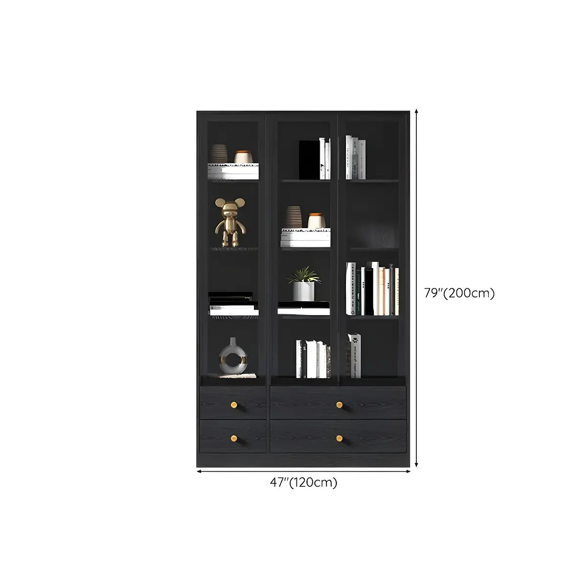 Black Modern Glass Doors Closed Standard Tall Bookcase 