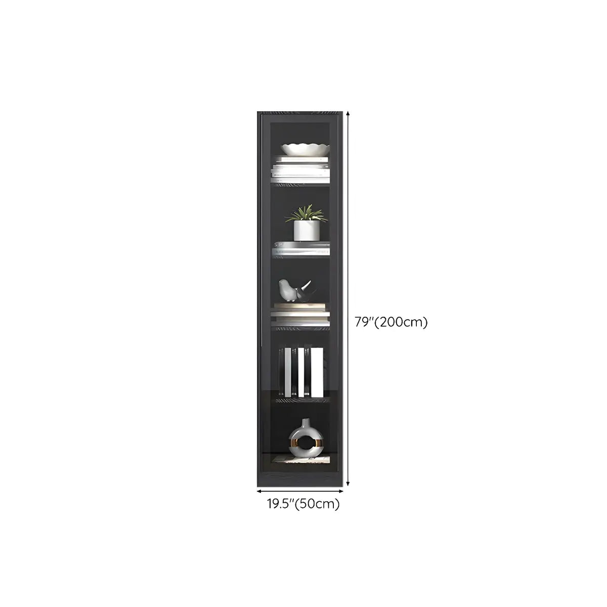 Black Modern Glass Doors Closed Standard Tall Bookcase Image - 13