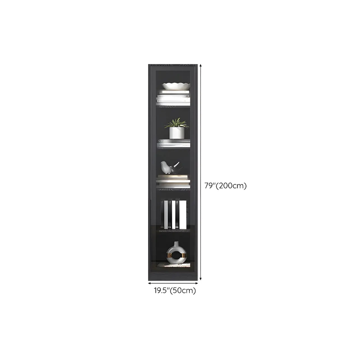 Black Modern Glass Doors Closed Standard Tall Bookcase Image - 13