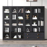 Black Modern Glass Doors Closed Standard Tall Bookcase Image - 1