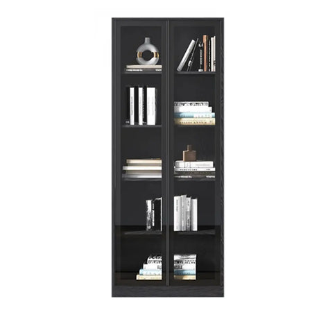Black Modern Glass Doors Closed Standard Tall Bookcase Image - 2