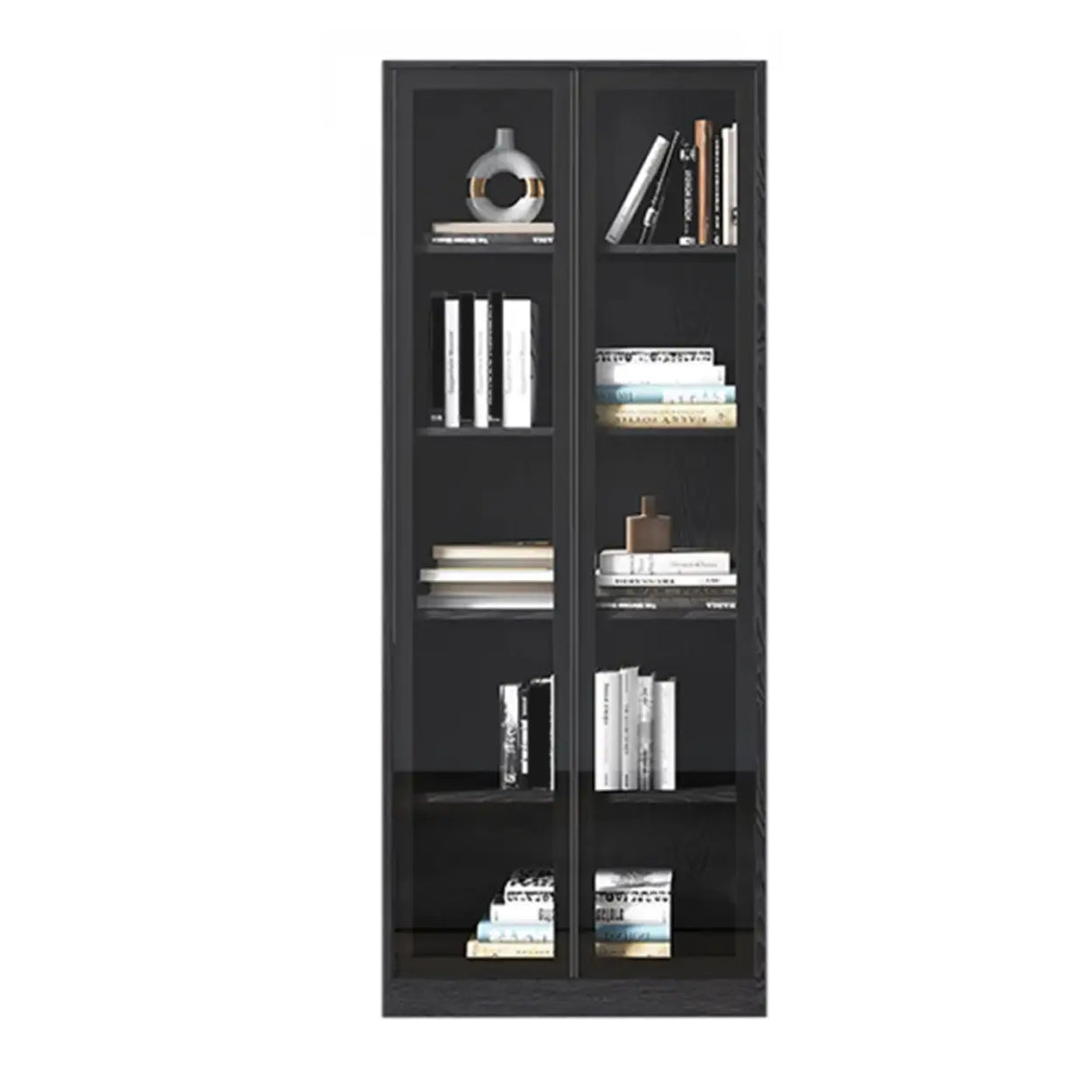 Black Modern Glass Doors Closed Standard Tall Bookcase Image - 2
