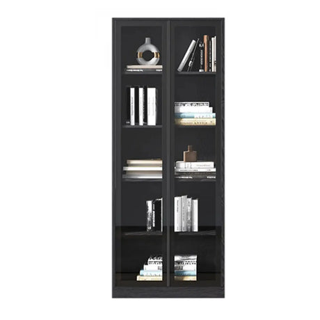 Black Modern Glass Doors Closed Standard Tall Bookcase Image - 2