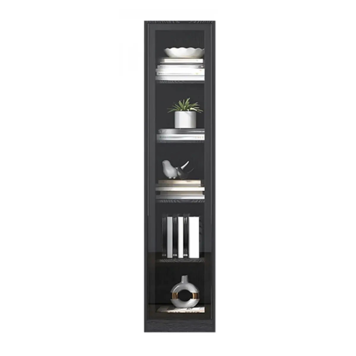 Black Modern Glass Doors Closed Standard Tall Bookcase Image - 3