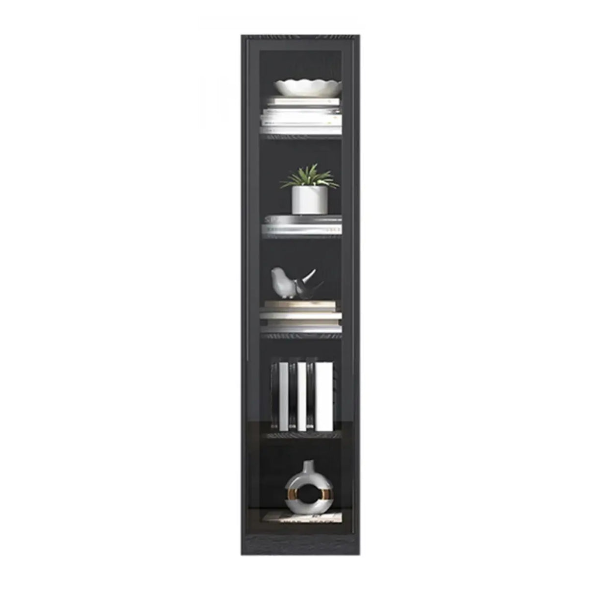Black Modern Glass Doors Closed Standard Tall Bookcase Image - 3