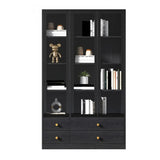 Black Modern Glass Doors Closed Standard Tall Bookcase Image - 7