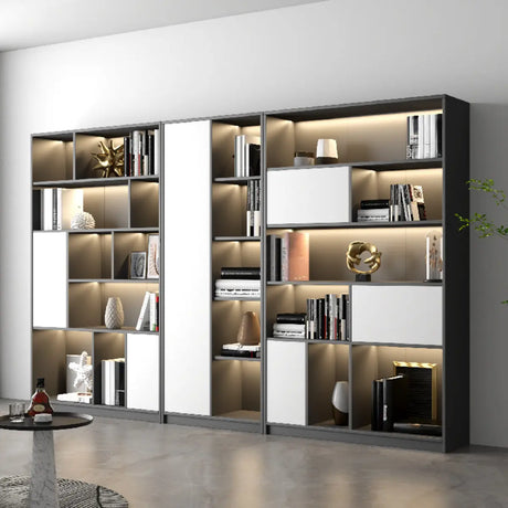 Black Modern Illuminated Vertical Wood Display Bookcase Image - 1