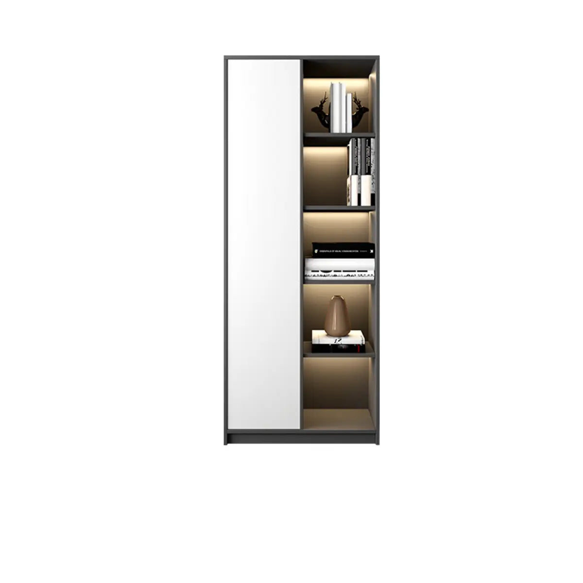 Black Modern Illuminated Vertical Wood Display Bookcase Image - 15