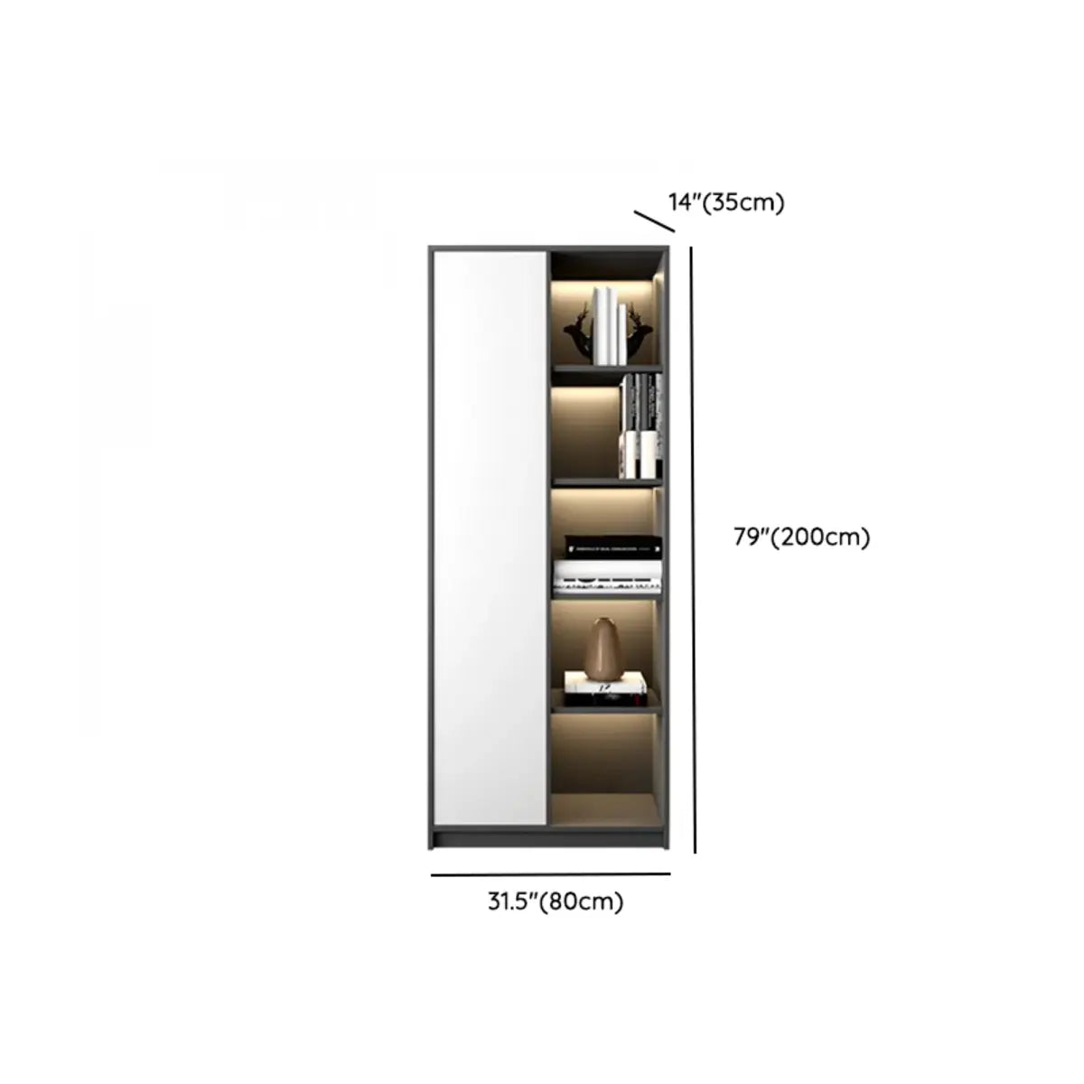 Black Modern Illuminated Vertical Wood Display Bookcase 