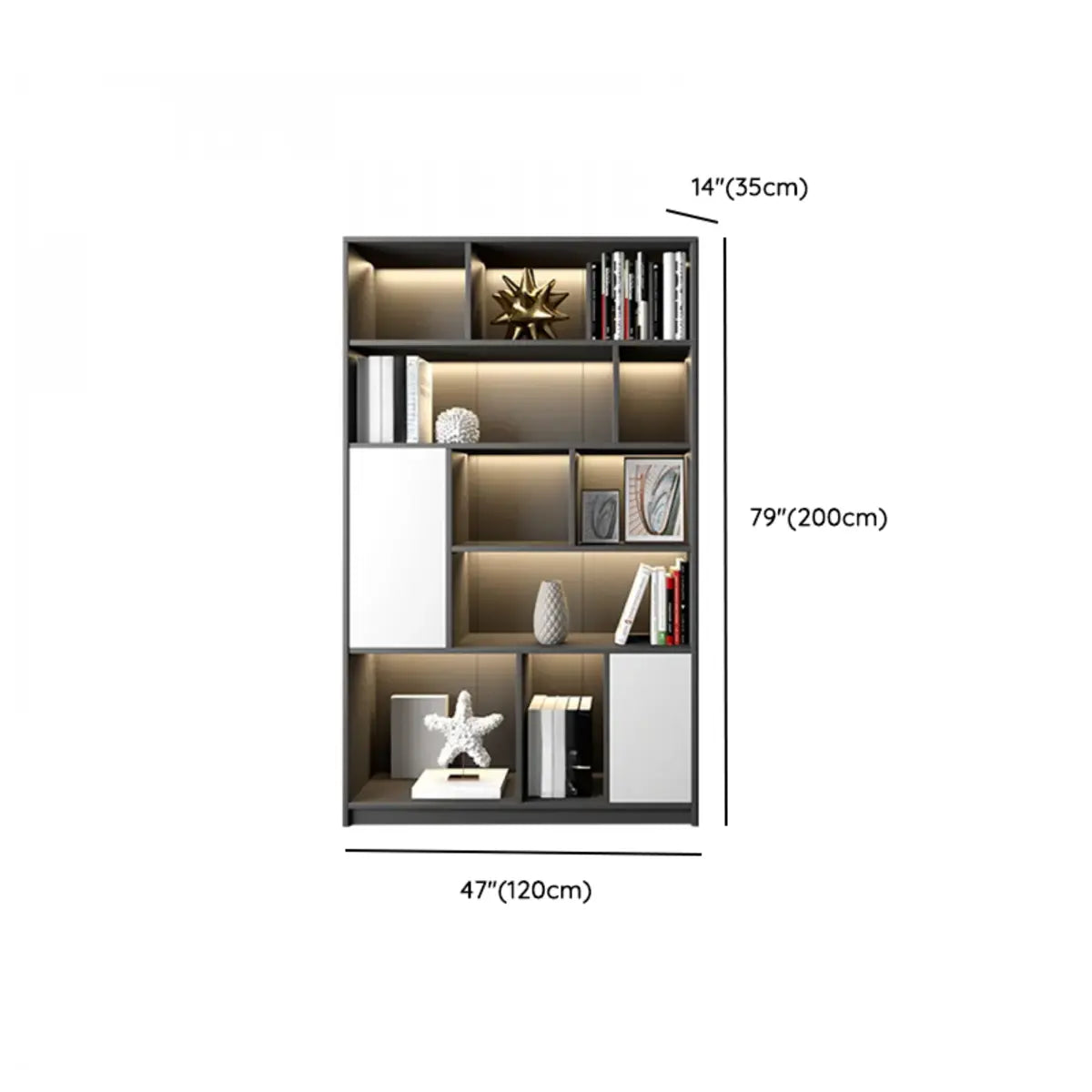 Black Modern Illuminated Vertical Wood Display Bookcase Image - 18