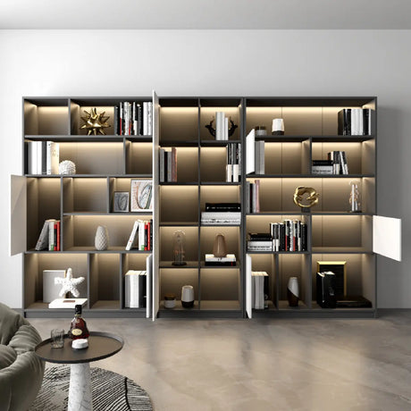 Black Modern Illuminated Vertical Wood Display Bookcase Image - 2