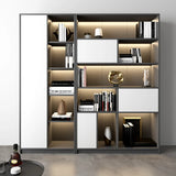 Black Modern Illuminated Vertical Wood Display Bookcase Image - 3