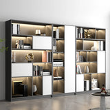 Black Modern Illuminated Vertical Wood Display Bookcase Image - 4