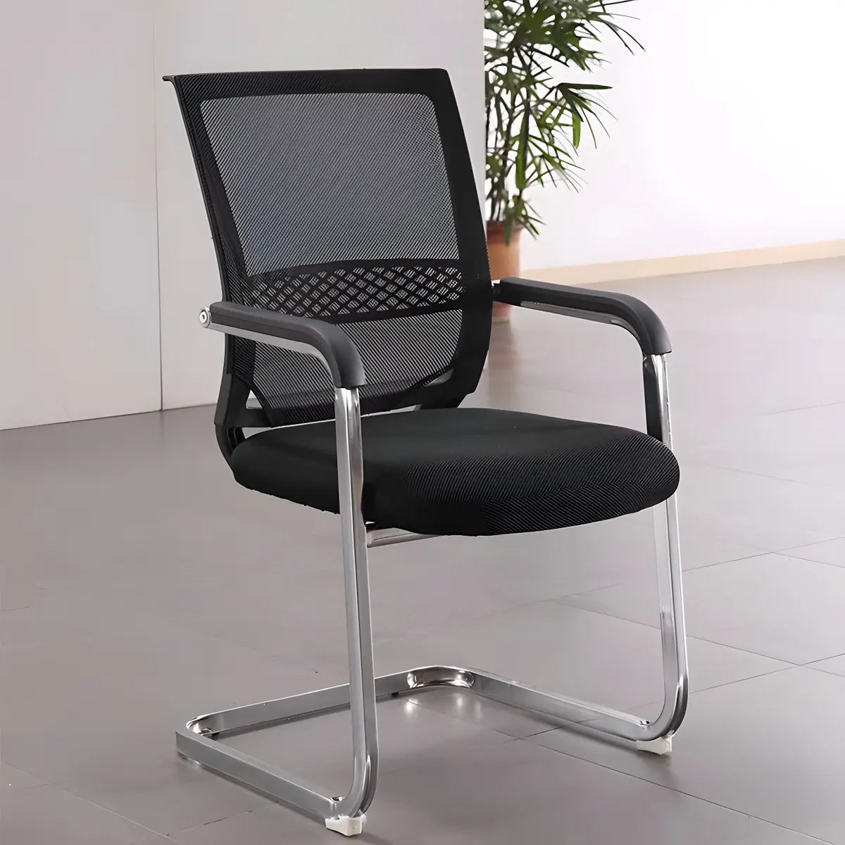 Black Modern Mesh Back Metal Frame Office Arm Chair Image - 6