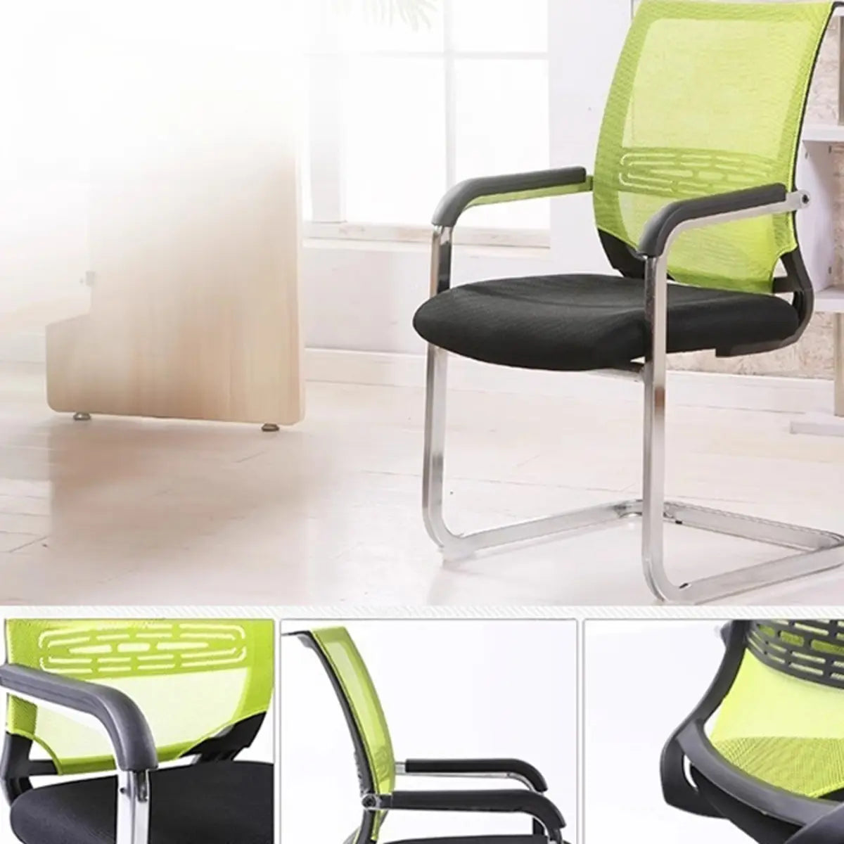 Black Modern Mesh Back Metal Frame Office Arm Chair Image - 8