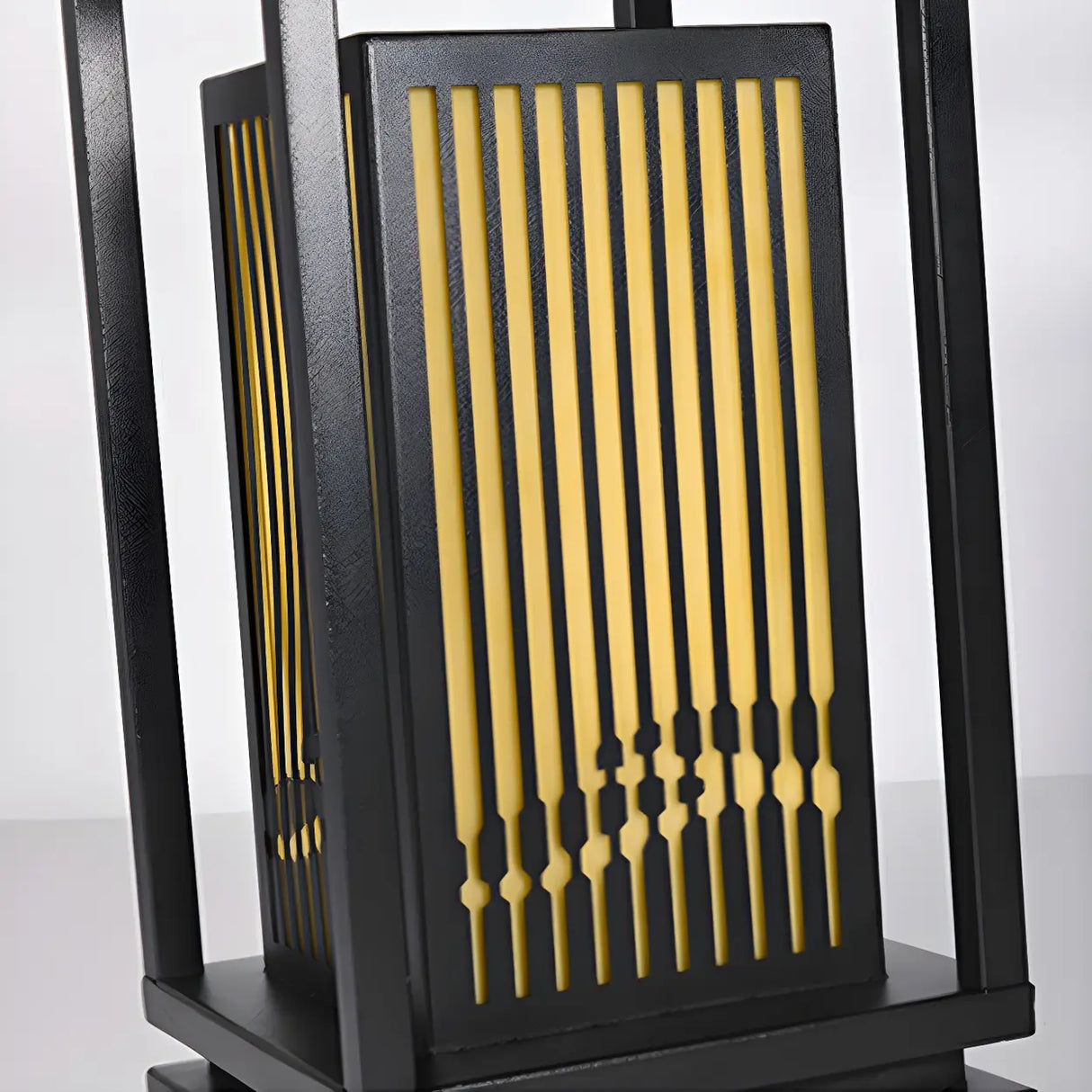 Black Modern Metal Rectangle Lantern Outdoor Solar Lamp Image - 10
