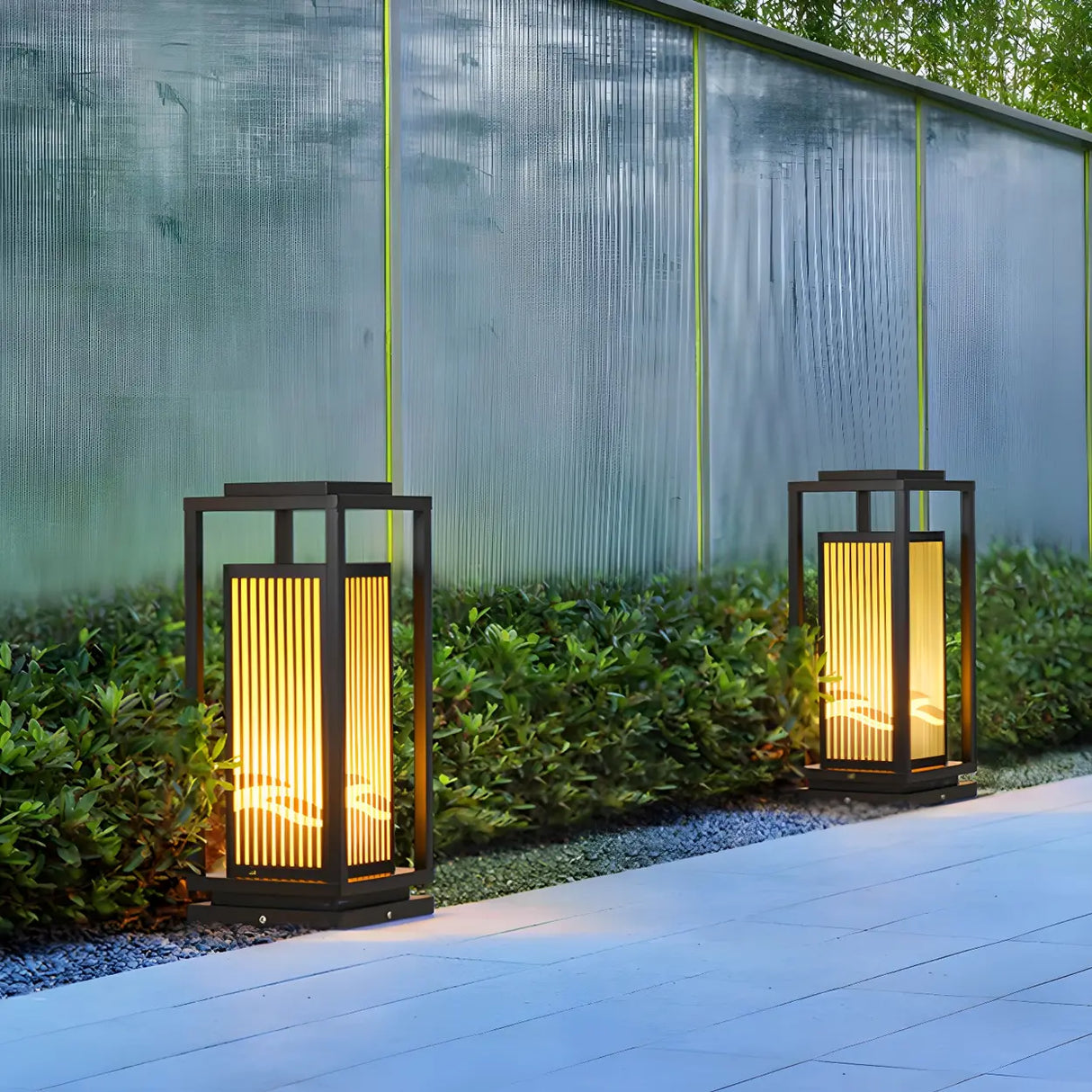 Black Modern Metal Rectangle Lantern Outdoor Solar Lamp Image - 11