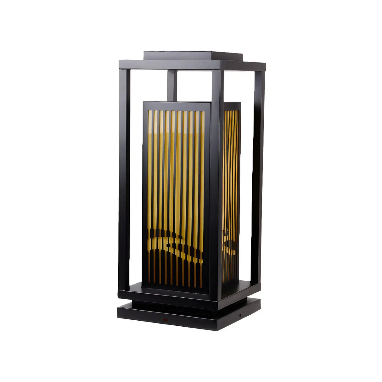 Black Modern Metal Rectangle Lantern Outdoor Solar Lamp Image - 3
