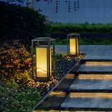 Black Modern Metal Rectangle Lantern Outdoor Solar Lamp Image - 5