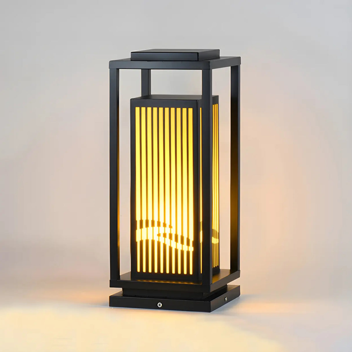 Black Modern Metal Rectangle Lantern Outdoor Solar Lamp Image - 7